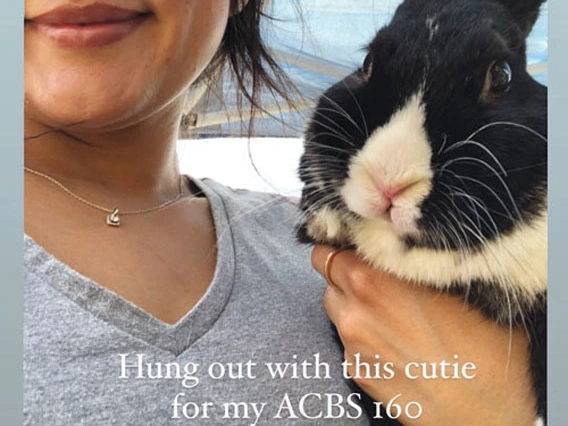 Student holding rabbit